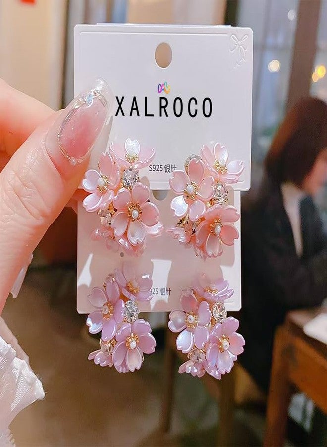 Xalroco Purple Flower CZ Hoop Earrings Acrylic Pearl Earrings(Purple Flower) - Image 4